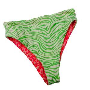 Billabong pink & green animal print reversible high waist bikini bottom